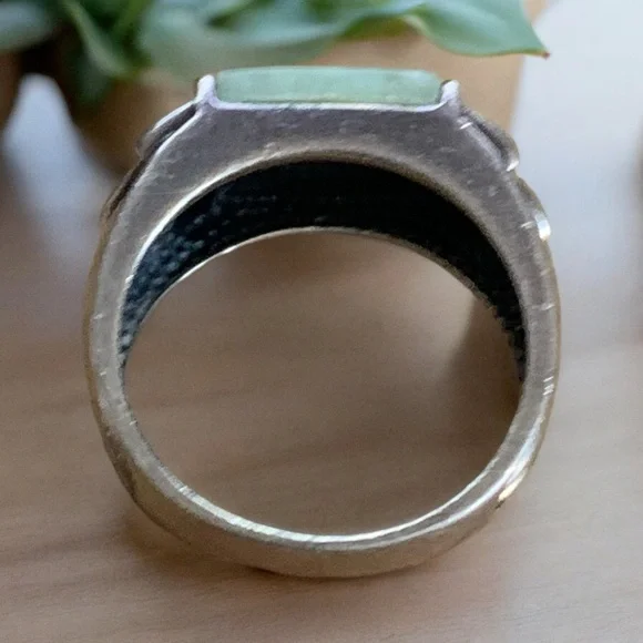 Vintage Sterling Silver Green Jade Mermaid Jewelry Ring - Picture 7 of 8